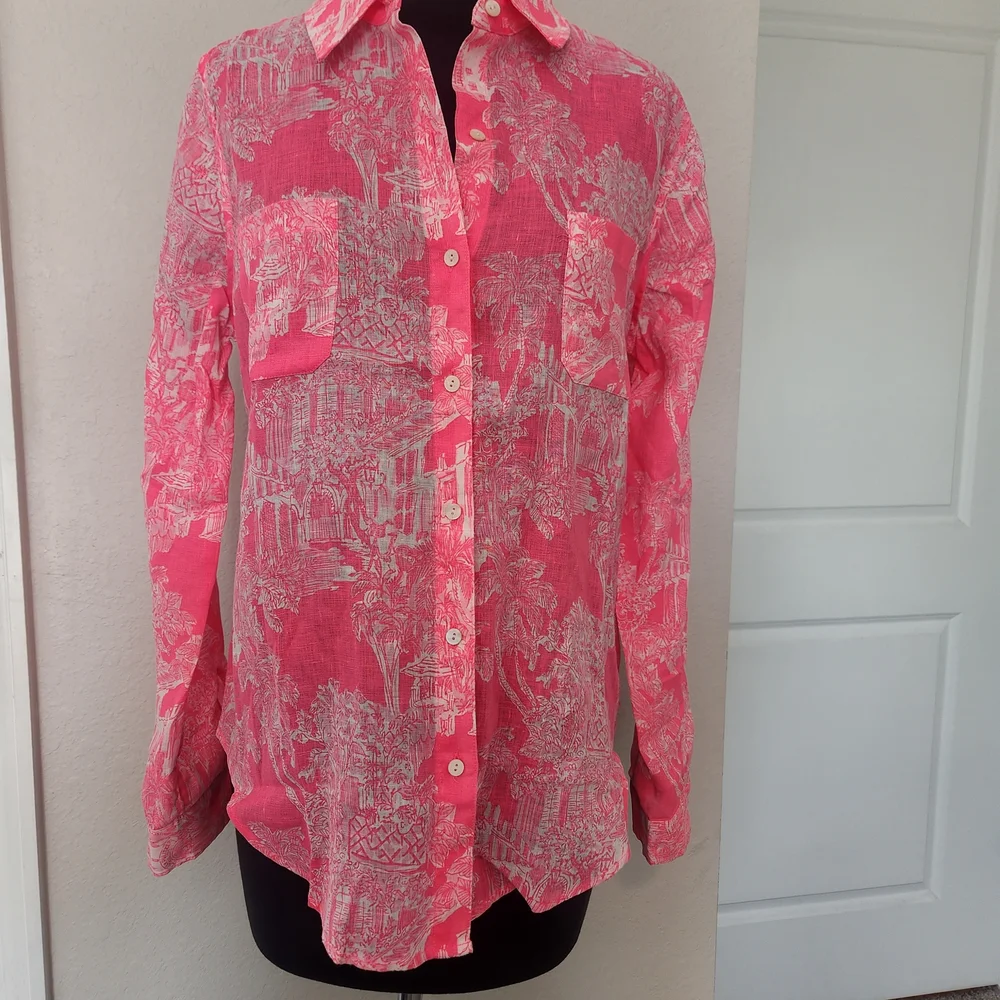 Lilly Pulitzer Vibrant Pink Button-Down Shirt - Picture 3 of 12